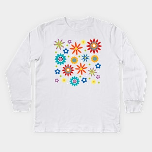 Retro flowers colorful design Kids Long Sleeve T-Shirt